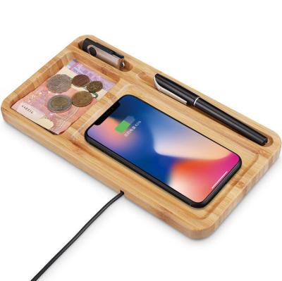 China Wireless Charging Creative Bamboo Wooden Wireless Charger Customized Wireless Mobile Charging Pad With Phone Holder for sale