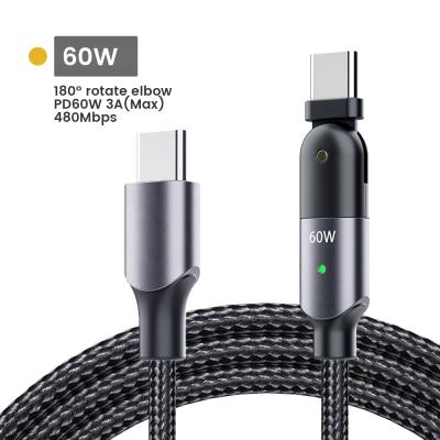 China 60W Cell Phone Mobile Phone Charger Cable 180 Degree Rotate Cable Charging Type-C to Type-C Fast Line Palladium Charging Charger for sale