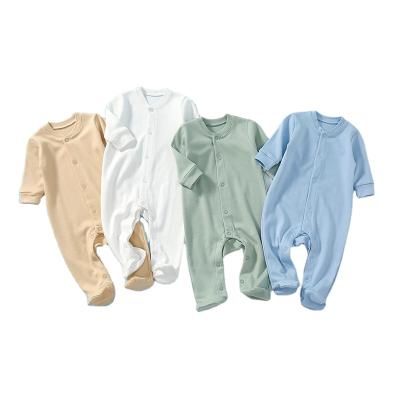 China Rompers RTS White Cotton Smocked Baby Boy Jumpsuit Long Sleeve Plain Baby Romper Infant Girl Clothing for sale