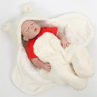 China Baby Plain Plush Anti-bacteria Cotton Hooded Receiving Blanket Infant 0-6 Months Sleep Envelope Soft Newborn Flannel Hooded Receiving Blankets for sale