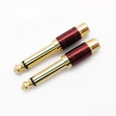 China Speaker 6.35mm Male Mono 1/4inch Plug to Female RCA Adapter Audio Connector - 6.35mm Mono Male to RCA Female for sale