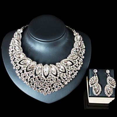 China New CLASSIC banquet copper alloy necklace earrings jewelry high quality crystal color-preservation set for sale