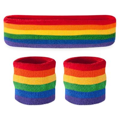 China Sweat Absorb 3 Piece Sweatband Set Sports Sweatband And Wrist Sweatbands Cotton Striped Sweatband for sale