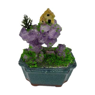 China China Wholesale Gemstone Crafts Amethyst  Rockery Bonsai Chinese Fengshui Decoration Gifts for sale