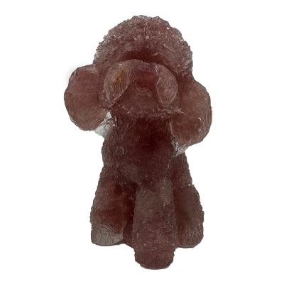 China Europe High Quality Crystal Strawberry Quartz Crystal Teddy Dog Resin Animal Figurine Hand Carved Ornaments for sale