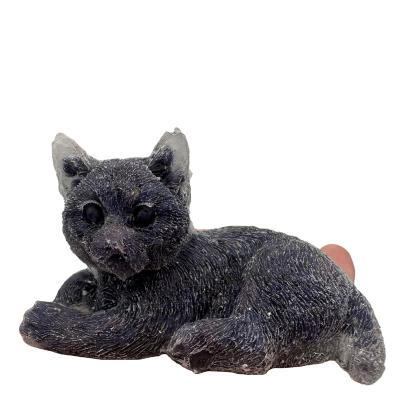 China China Crystal Chips Resin Black  Obsidian Cat Fortune Crafts  Cute Cats Figurine  Decoration  For Christmas for sale