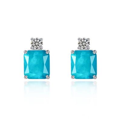 China Other Paraiba Ice Blue Flower Cut Earrings Silver Inlaid 910 High Carbon Diamond Female Single Stud Earrings s925 for sale