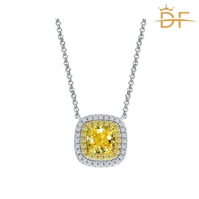 China TRENDY High Carbon Diamond Necklace 925 Cushion 66 Silver Inlaid Ice Flower Cut Charm Diamond Yellow Necklace 40+3 for sale