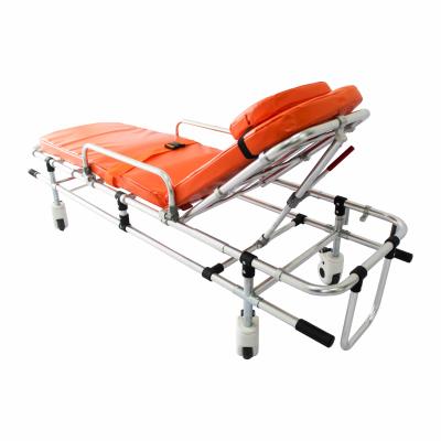 China Aluminum Alloy Foldable Double-Tube Low-Position Ambulance Stretcher Emergency Rescue Trolley Back Adjustment for sale