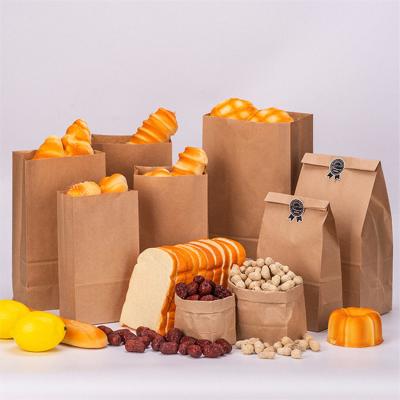 China Square Bottom Fast Food Grade Bread Package Brown Kraft Paper Takeout Bag Recyclable for sale