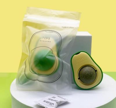 China Stocked New arrival cute avocado shape can spin catnip ball adsorb on wall cat product for sale