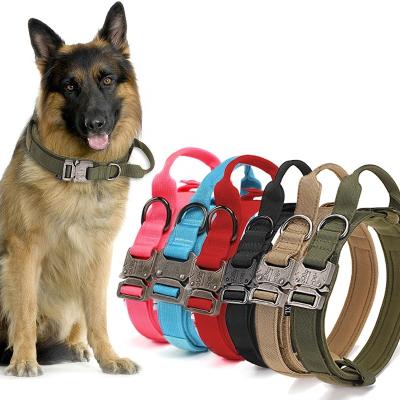 China Reflective High Quality Heavy Duty Metal Buckle Pet Collar Large Dogs collar and leash set Tactical Dog Collars for sale