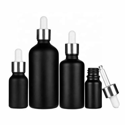 China Factory Recycled Essential Oil Glass Bottle Cosmetics Packaging Black Perfume Dropper 30ml Bottle Glass for sale