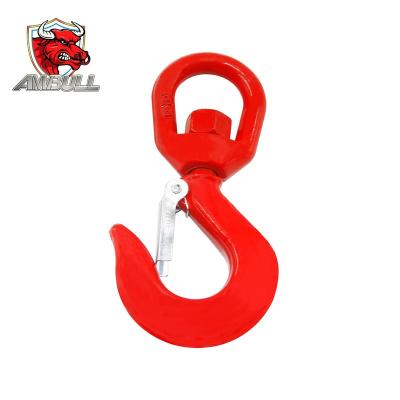 China Heavy Industry Red Painted Drop Forged US Type S 322 Heavy Lifting Chain Hoist Swivel Hook With Safety Latch for sale