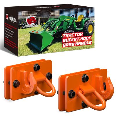 China Heavy Industry 2 Pack Tractor Bucket Hooks With Ring, Forged Grade 70 Steel Bolt On Grab Tow Hook Mount With Backer Plate for sale