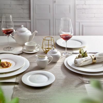 China Hotel Cafe Restaurant Grid Dish Bowl Cup Porcelain Stocked Ceramic White Dinner Set for sale