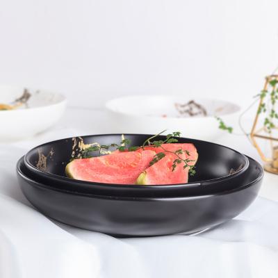 China Viable Custom Ceramic Black Marble Porcelain Dish Dinner Food Coupe Dish for sale