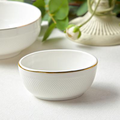 China Sustainable Western Style Restaurant Ceramic Plain White With Gold Line Oval Sugar Bowl for sale