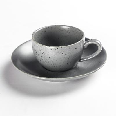 China Simple Viable Fashion Tableware Matte Gery With Speckled Ceramic Cappuccino Cup Set for sale