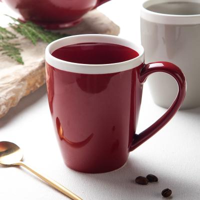 China Sustainable Promotional Advertise 14oz Red Inside Outside Ceramic Mug Customize Mug for sale