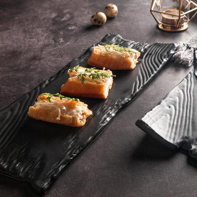 China Viable restaurant Matte Black Bark Line 10 inch flat single dish for sale