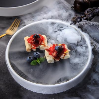 China Viable Round Shape Sushi Matte Black Ceramic Dry Ice Dish for sale