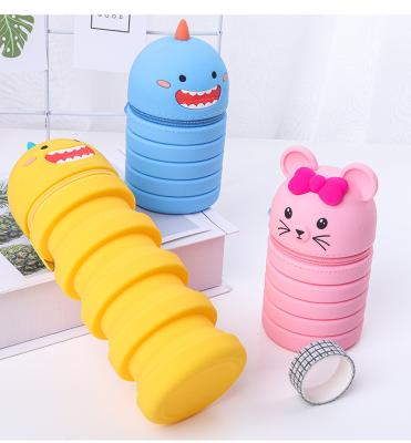 China Fashion Silicone Telescopic Fancy Standing Foldable Pencil Case Organizer For Kids for sale