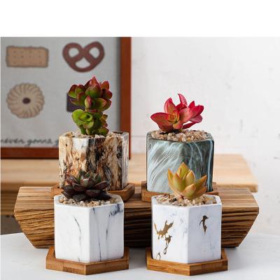 China Garden Decoration Hexagon Not Easily Deformed Ceramic Flower Pot For Cactus Succulent Plants for sale