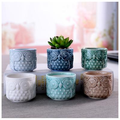 China Desktop Pottery Bonsai Balcony Mini Ceramic Flower Pot With Not Easily Deformed Bamboo Tray for sale