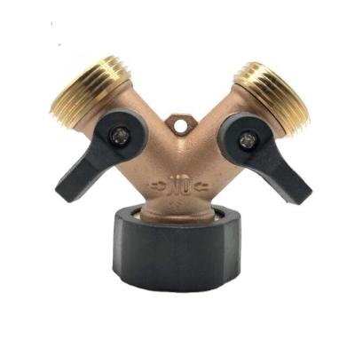 China Car.watering Wash Garden US/EU/Asia Standard Water Pipe Connector 3/4inch Y Shape Valve Tap Taps 2 Way Copper Garden Hose Splitter for sale