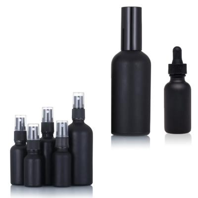 China China Hand Made Perfume Essential Oil Matte Black Glass Spray Bottles Black Spray For Cosmetic Packaging 5Ml 100Ml Glass Bottle for sale