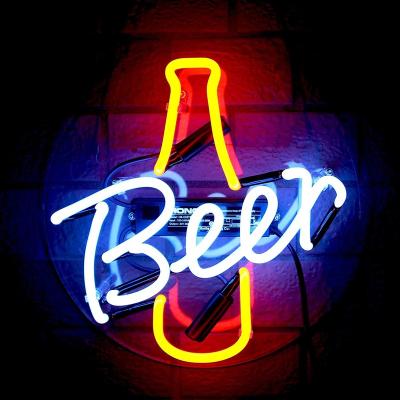 China Beer Bottle Acrylic Custom Bar Sign Real Beer Bottle Neon Lamp Handmade Glass Decorate Wall Room Glass Tube Home Neon Sign for sale