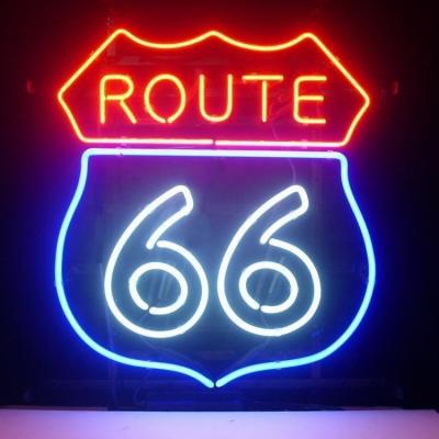 China Real Buildings Route 66 Custom Neon Light Lamp Sign Handmade Beer Bar Glass Decorate Wall Home Room Windows Glass Neon Sign for sale