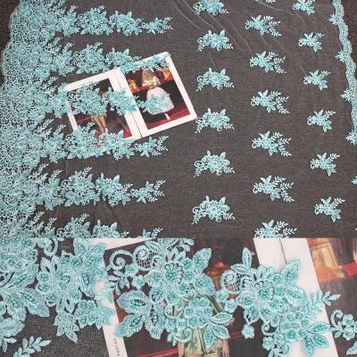 China Yanzi Stain Viable Goods Wedding Fabric Luxury Elegant 3D Flower Rhinestones Beaded Lace Fabric In Guangzhou for sale