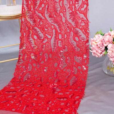 China MX521 viable 2021 colorful lace up luxury sequins lace up red embroidery french fabric african fabric for women wedding dress for sale