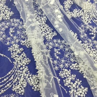 China Handmade Heavy Bead Embroidery Lace Fabric Viable Net Fabric for sale