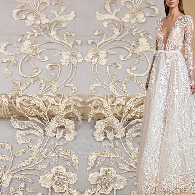 China Viable Yanzi Good Quality Wedding Polyester Lace Fabrics Dresses French Embroidery Dress Making Sequin Embroidered Fabric for sale