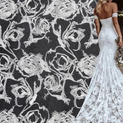 China Viable Wholesale Polyester Bridal Embroidery Wedding Dress Factory White Yanzi Material Lace Fabrics Swiss Women Lace Fabric for sale