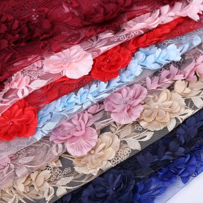 China Latest Viable Bridal Embroidery Fabric 3D Lace , Latest Bridal 3D Tulle Lace Fabric For Dress for sale