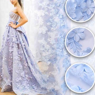 China Viable Royal Blue Embroidered 3d Lace Beading Fabrics Evening Dress Formal Dress Pattern Wholesale for sale