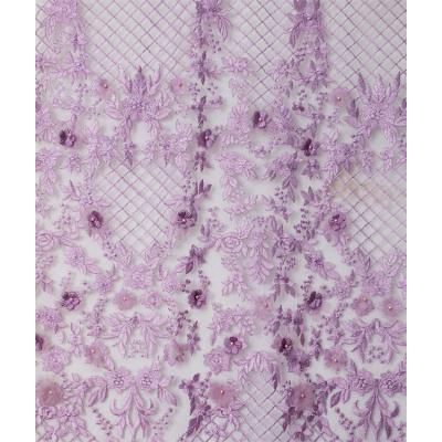 China Viable MX238 China Yanzi Textile Dress Tulle Fabric Lace With Beads And 3D Flower Applique for sale