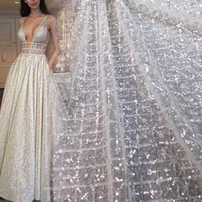 China New Design X133 2021 China Factory Sequin Organza Fabric Tulle Embroidery Mesh Lace Fabric For Wedding Bridal Dresses for sale