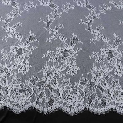 China Other New White Listing Fabrics Chantilly Courture Embroidery Fabric Wedding Dress Fabric Eyelash Lace Trim for sale