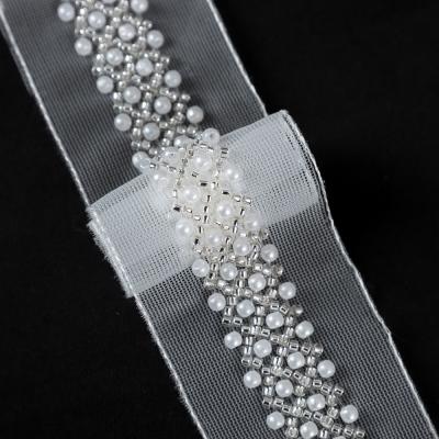 China Yanzi Viable Sequin Tulle Hijab New Product Bridal Chantilly Polyester Beaded Sewing Indian Rhinestones Lace Trim Lace Trim Mesh Fabric for sale