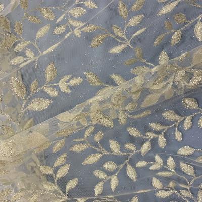 China Small Viable Wholesale Leaf Turkey Glitter Lace Fabric, Glitter Mesh Top For Bridal Gown from brilliant de tela de encaje for sale