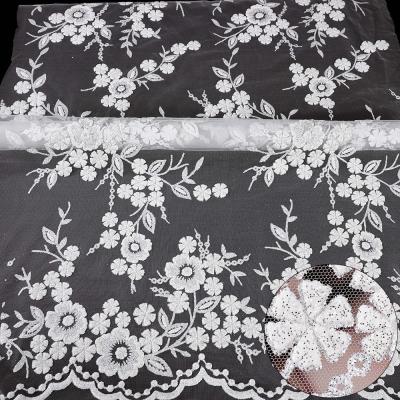 China Sustainable Popular Design Yanzi Lace French Wedding Fabrics Women White Tulle Glitter Lace Fabric for sale