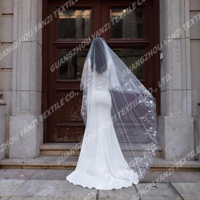 China High Quality Pearl Edge 2022 Bridal Veil Lace 3 Meters Wedding Veils and Accessories Matching Bridal Church Wedding Veils for sale