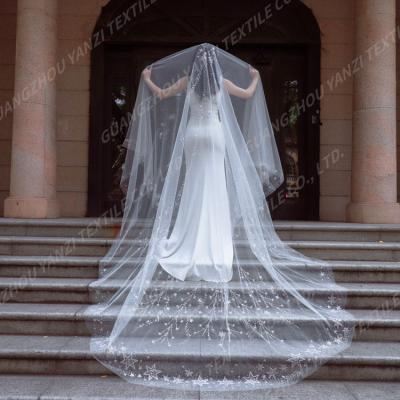 China 2022 New Arrival Bridal Wedding Veils Decoration Pearl Edge 5 Meters Long Wedding Dress Veil Weddings for sale