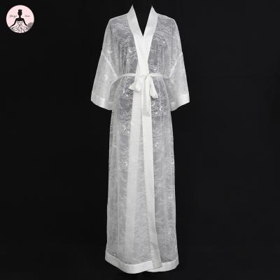 China Yanzi Long QUICK DRY Mesh Nightgown Bridesmaid Bridal Party Long Robes Lace Dressing Gown Plus Size Women's Sleepwear Girl Nightgown for sale