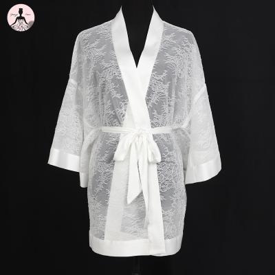 China QUICK DRY Customizable Bridal White Women's Robe Lace Robe Yanzi Sleepwear Embroidered Wedding Robe Lace for sale